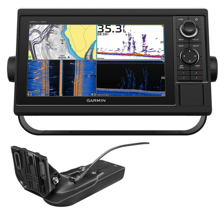 Garmin GPSMAP 1042xsv combo GPS and fishfinder with GN+ and GT52-TM transducer, displayed on a boat navigation screen.