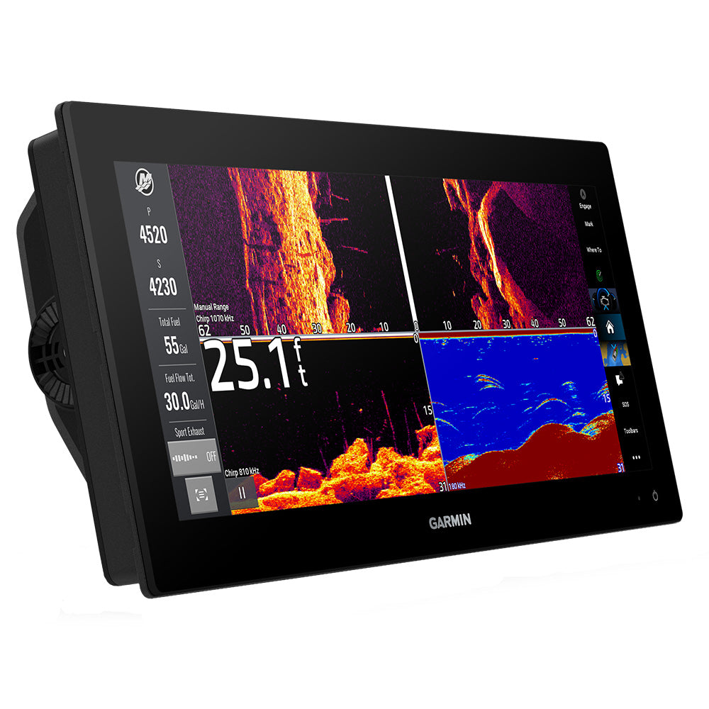 Garmin GPSMAP 1543xsv ultrawide combo GPS and fishfinder with screen display and control buttons.