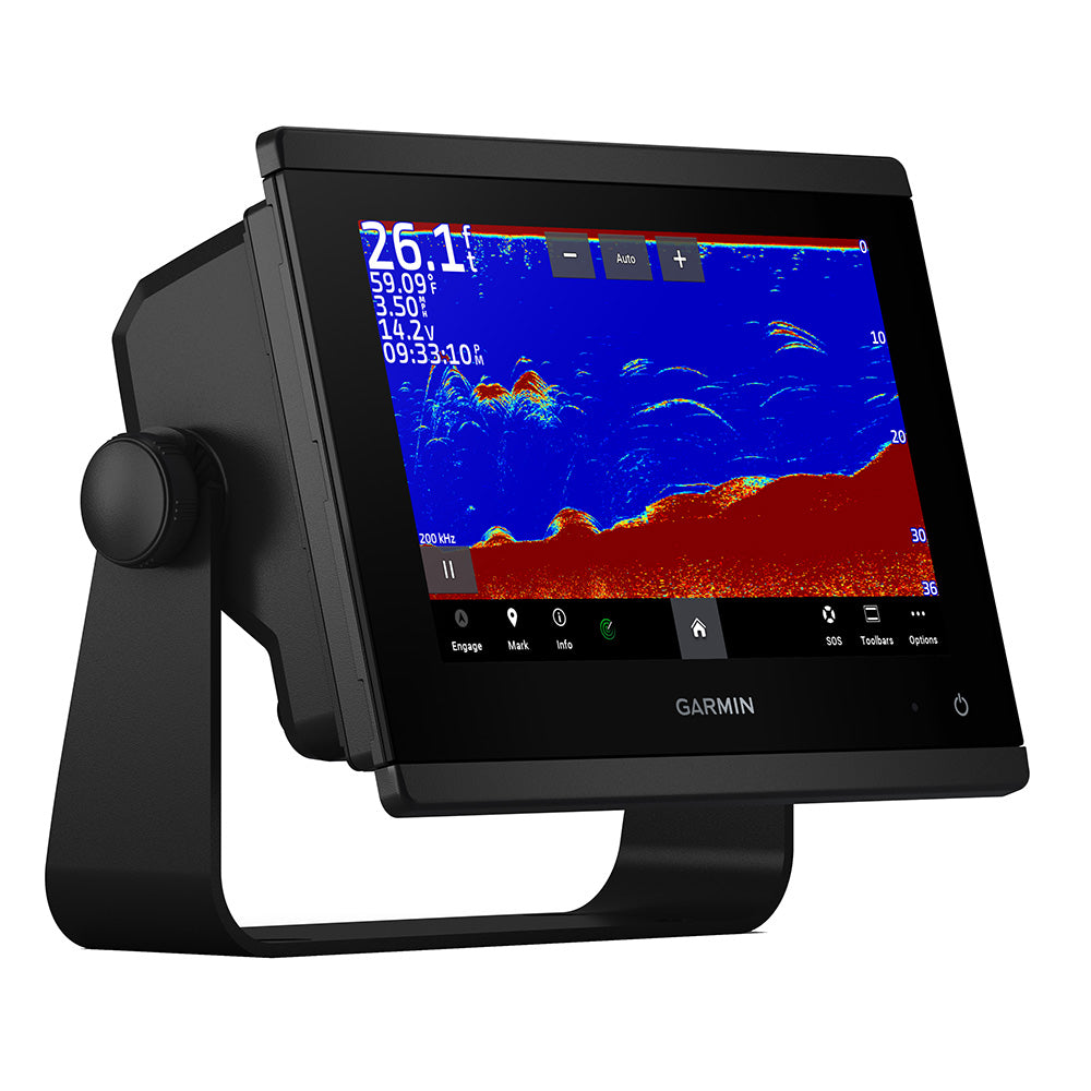 Garmin GPSMAP 743xsv combo GPS and fishfinder device with screen display and control buttons for marine navigation and fishing.