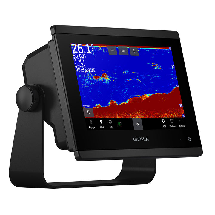 Garmin GPSMAP 743xsv combo GPS and fishfinder device with screen display and control buttons for marine navigation and fishing.