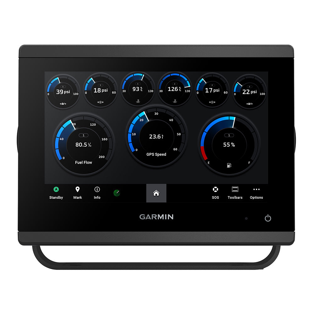 Garmin GPSMAP 743xsv combo GPS and fishfinder display showing detailed charts and sonar imaging on a marine screen.