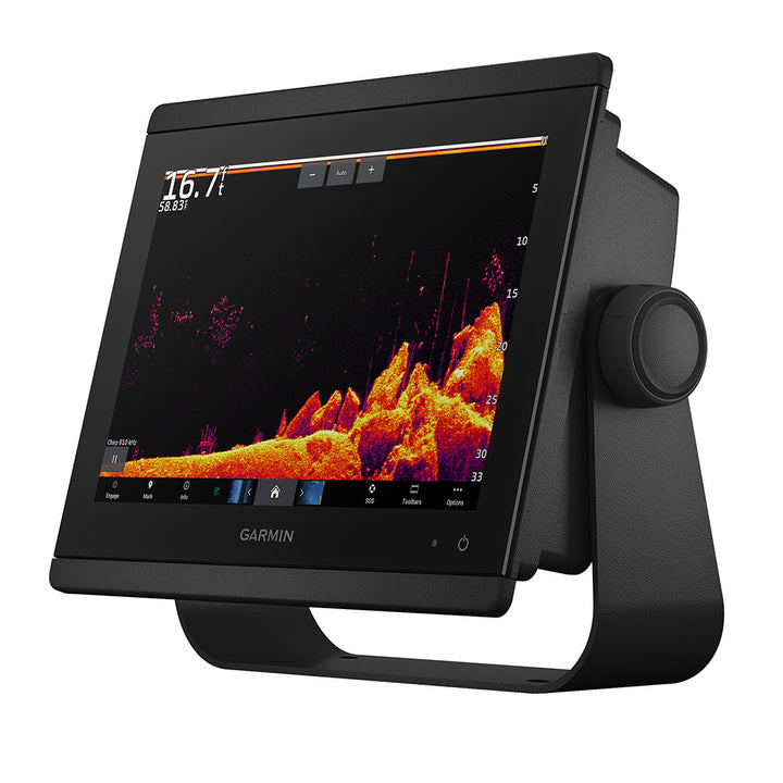 Garmin GPSMAP 8610xsv combo GPS and fishfinder display with sonar transducer, marine navigation and fishing features.