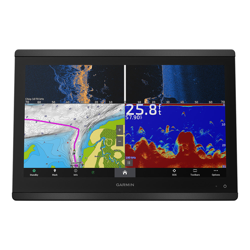 Garmin GPSMAP 8616xsv Combo GPS and fishfinder with large touchscreen display and sonar technology for boating and fishing.