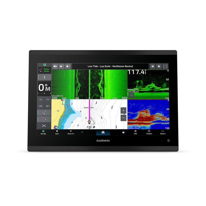 Garmin GPSMAP 9213xsv premium chartplotter and fishfinder combo with sonar display and Garmin Navionics+ mapping.