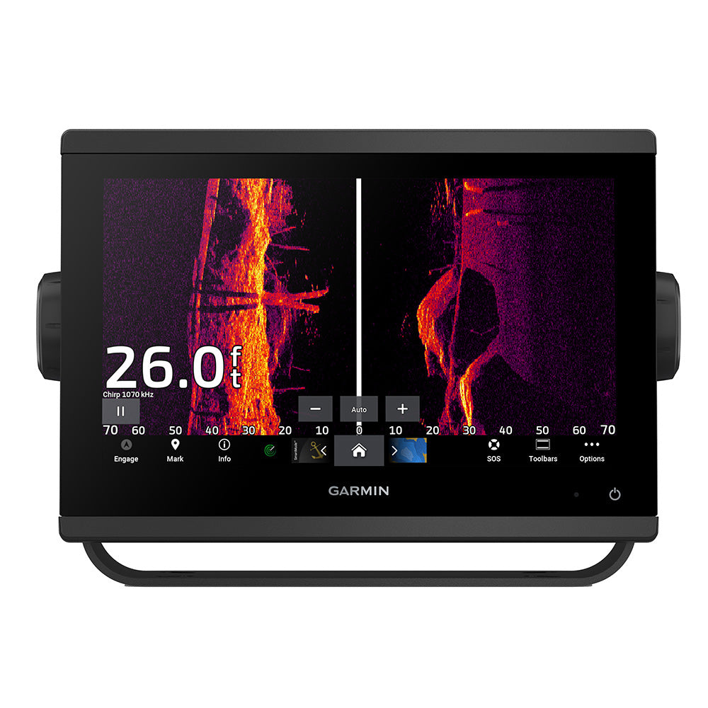Garmin GPSMAP 943xsv combo GPS and fishfinder with GT23-TM transducer on display, showing detailed sonar and navigation screens.