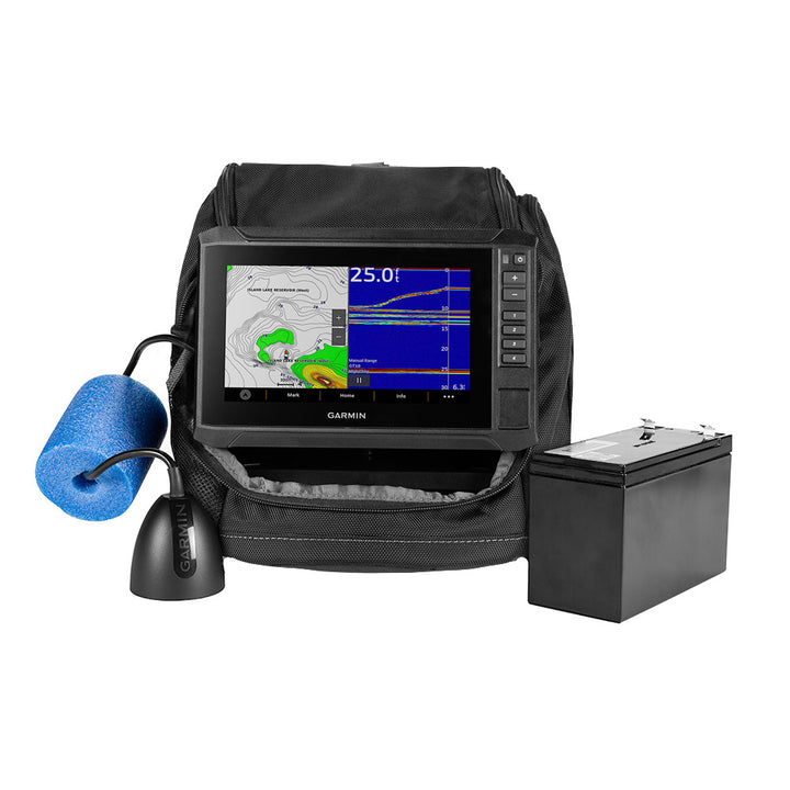 Garmin ECHOMAP UHD2 7" sv Ice Fishing Bundle with echo sounder and GT10HN-IF transducer for ice fishing.