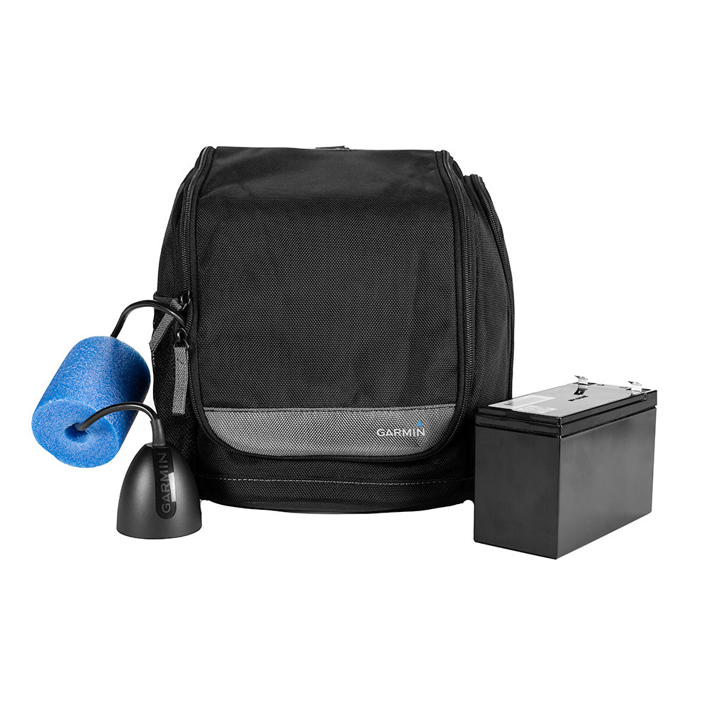 Garmin ECHOMAP UHD2 7" sv ice fishing bundle with transducer and ice flasher display, designed for ice fishing and sonar mapping.