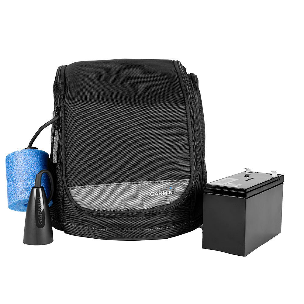 Garmin ECHOMAP UHD2 Keyed 5" cv ice fishing bundle with dual beam transducer, display unit, and accessories for ice fishing.