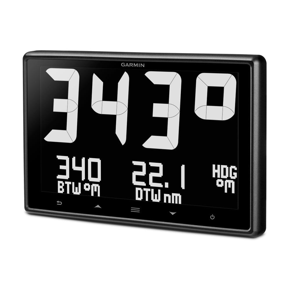 Garmin GNX 130 marine instrument display showing navigation and depth readings on a 10-inch screen.