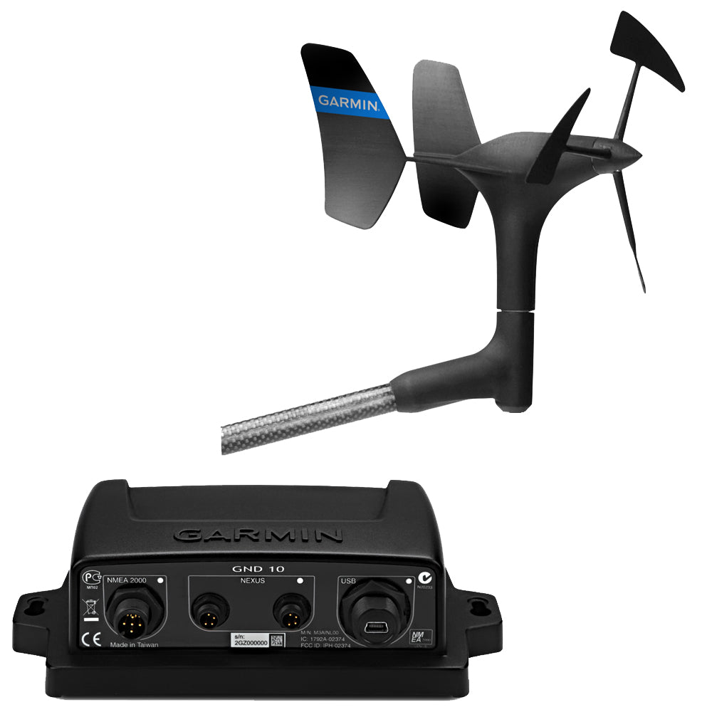 Garmin gWind transducer with GND 10 Black Box Bridge for marine instruments, showing the electronic transducer device and connections.