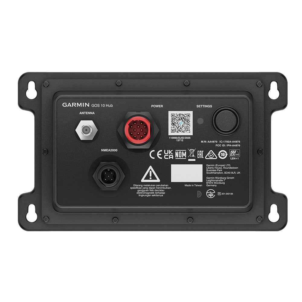 Garmin GOS 10 Hub for Garmin OnBoard System, network cable module with connectors, black electronic component for vehicle navigation.