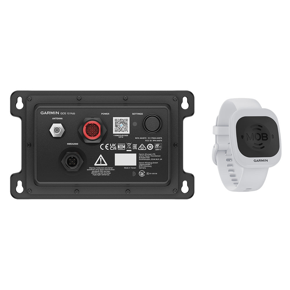 Garmin OnBoard Wireless MOB and engine cutoff system module with network cables, designed for marine safety and engine control.