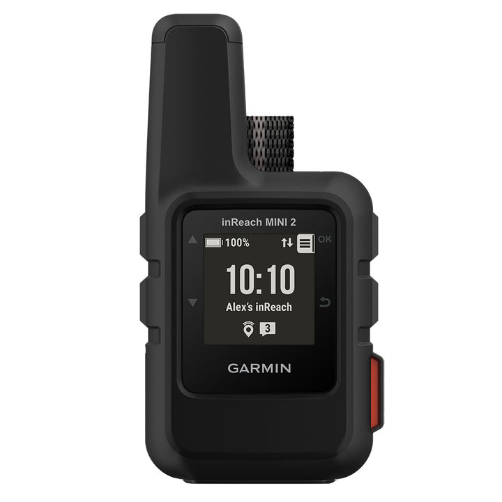 Garmin inReach Mini 2 personal locator beacon in black, compact satellite communication device for emergency navigation.