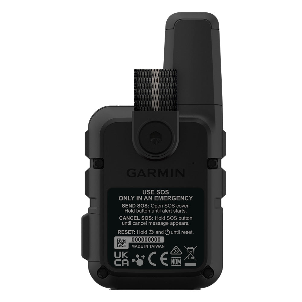 Garmin inReach Mini 2 personal locator beacon in black, portable satellite communication device for outdoor safety.