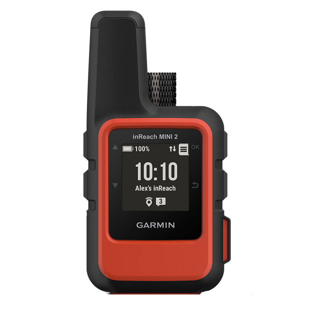 Garmin inReach Mini 2 Flame Red personal locator beacon with compact design and emergency communication features.