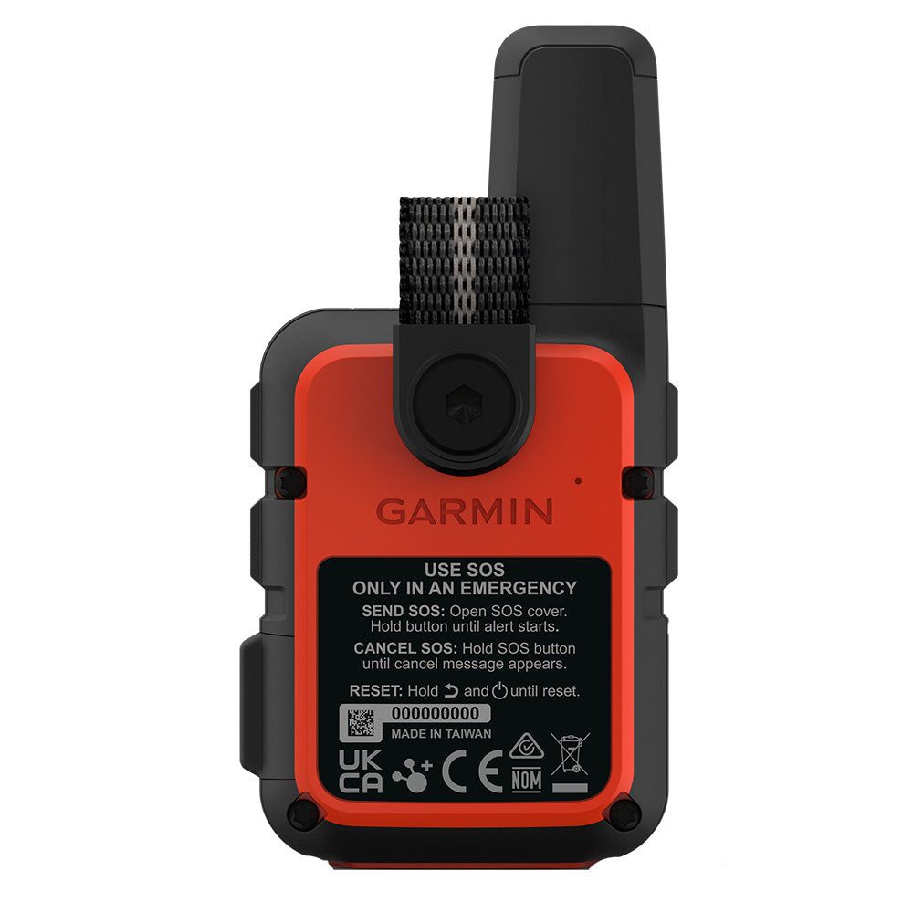 Garmin inReach Mini 2 personal locator beacon in flame red, compact outdoor safety device with navigation features.