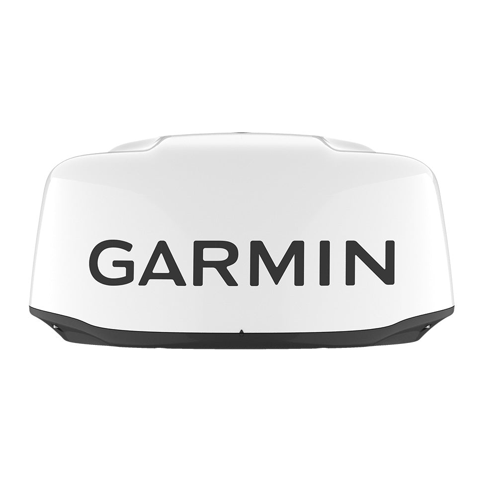Garmin GMR 18 HD3 18-inch radar dome mounted on a boat, showcasing the marine radar system's sleek design and durable construction.