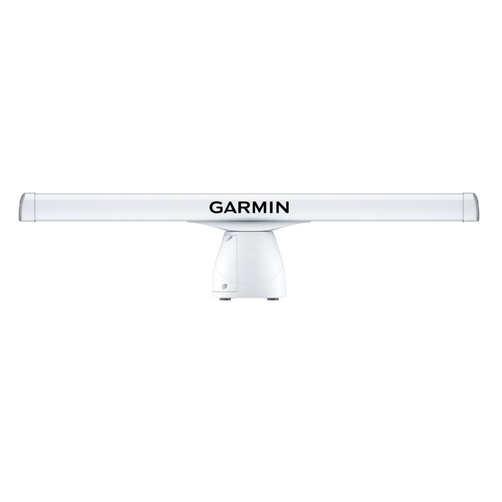 Garmin GMR 436 xHD3 6 open array radar on pedestal, 4kW marine radar system with detailed display and mounting setup