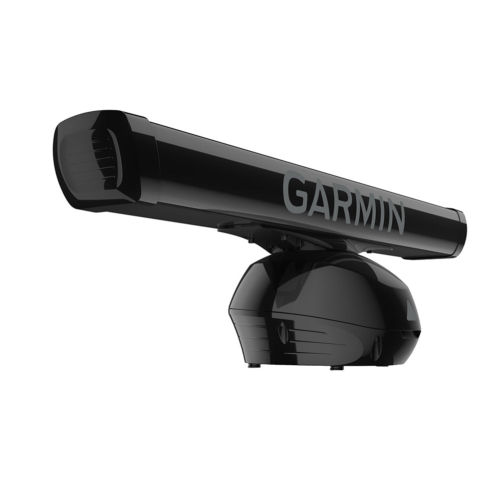 Garmin GMR Fantom 54 Radar in black, marine radar device with a sleek design, mounted on a boat for navigation and safety.