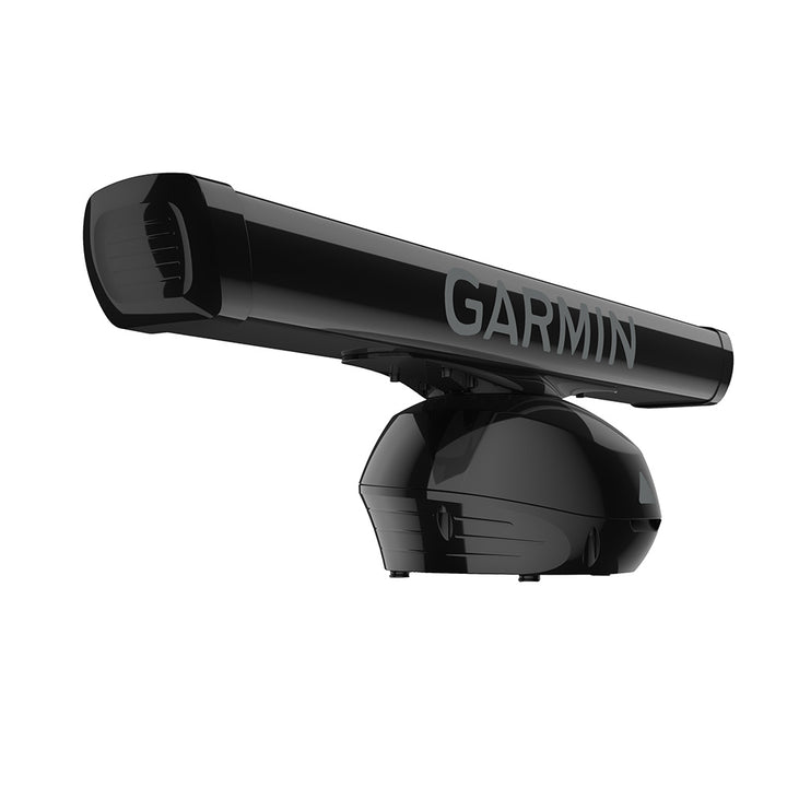 Garmin GMR Fantom 54 Radar in black, marine radar device with a sleek design, mounted on a boat for navigation and safety.