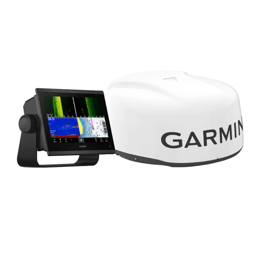 Garmin GPSMAP 943xsv marine radar with GMR 18 HD3 radome, showing a high-definition radar dome on a boat.