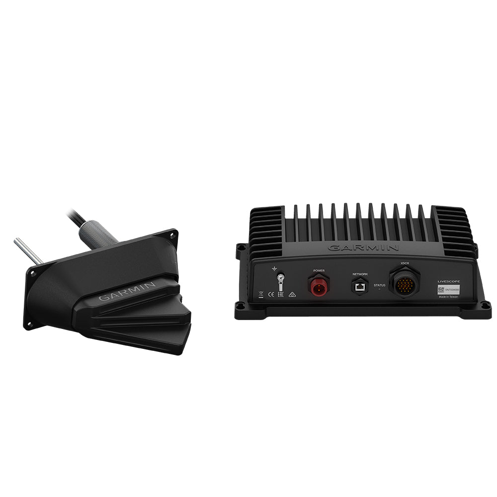 Garmin Panoptix LiveScope System with Thru-Hull Mount transducer for detailed underwater sonar imaging and fishing navigation.
