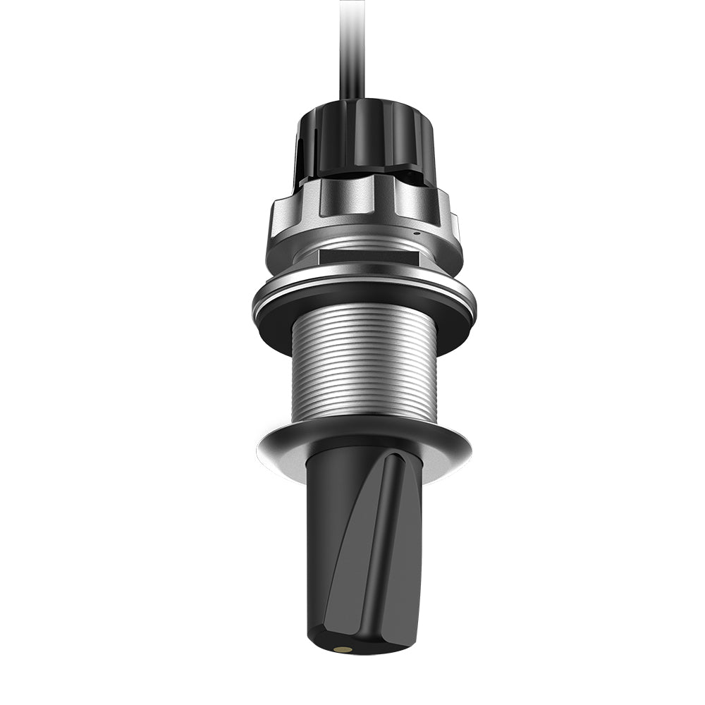 Garmin Panoptix PS51-TH LiveVu Forward Transducer for marine sonar and underwater imaging, mounted on boat hull.