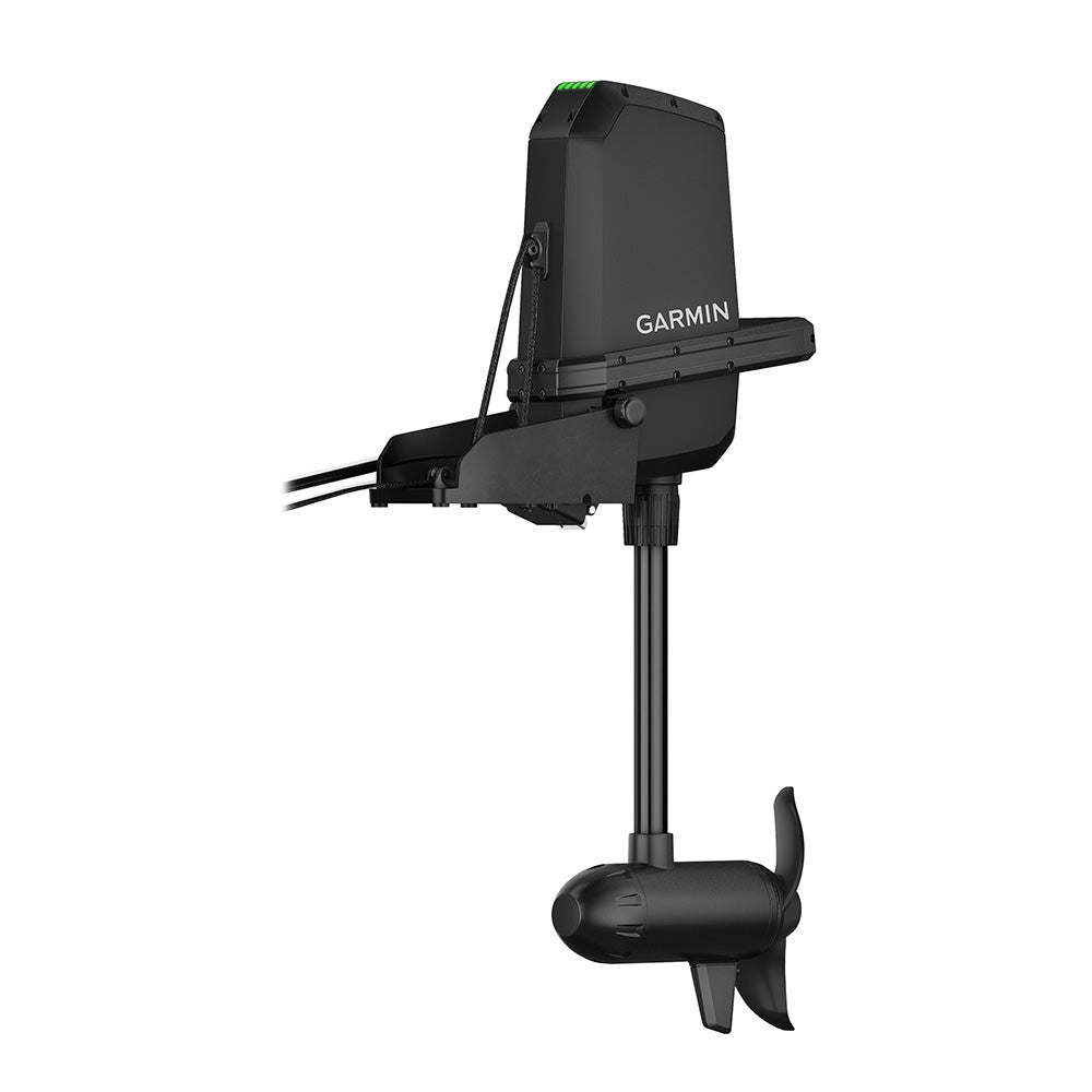 Garmin Force Current kayak trolling motor mounted on a kayak, showcasing the Garmin trolling motor design and control features.