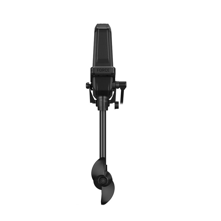 Garmin Force Current kayak trolling motor mounted on a kayak, showing control handle and sleek design for smooth navigation.