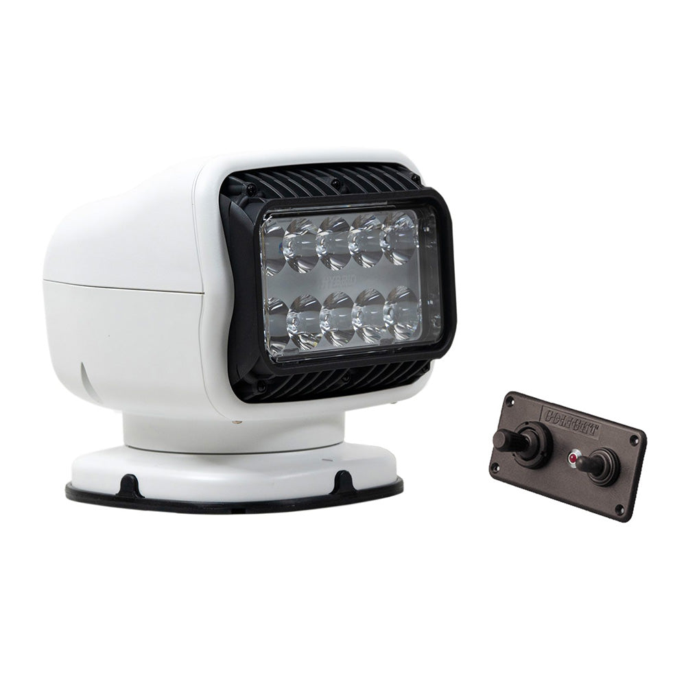 Golight GT Series LED hybrid search light with permanent mount and dash remote, white color, 12V power, for vehicle illumination.