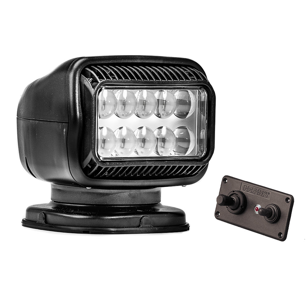 Golight Radioray GT Series search light in black with LED, hard-wired dash mount, remote control, for vehicle illumination.