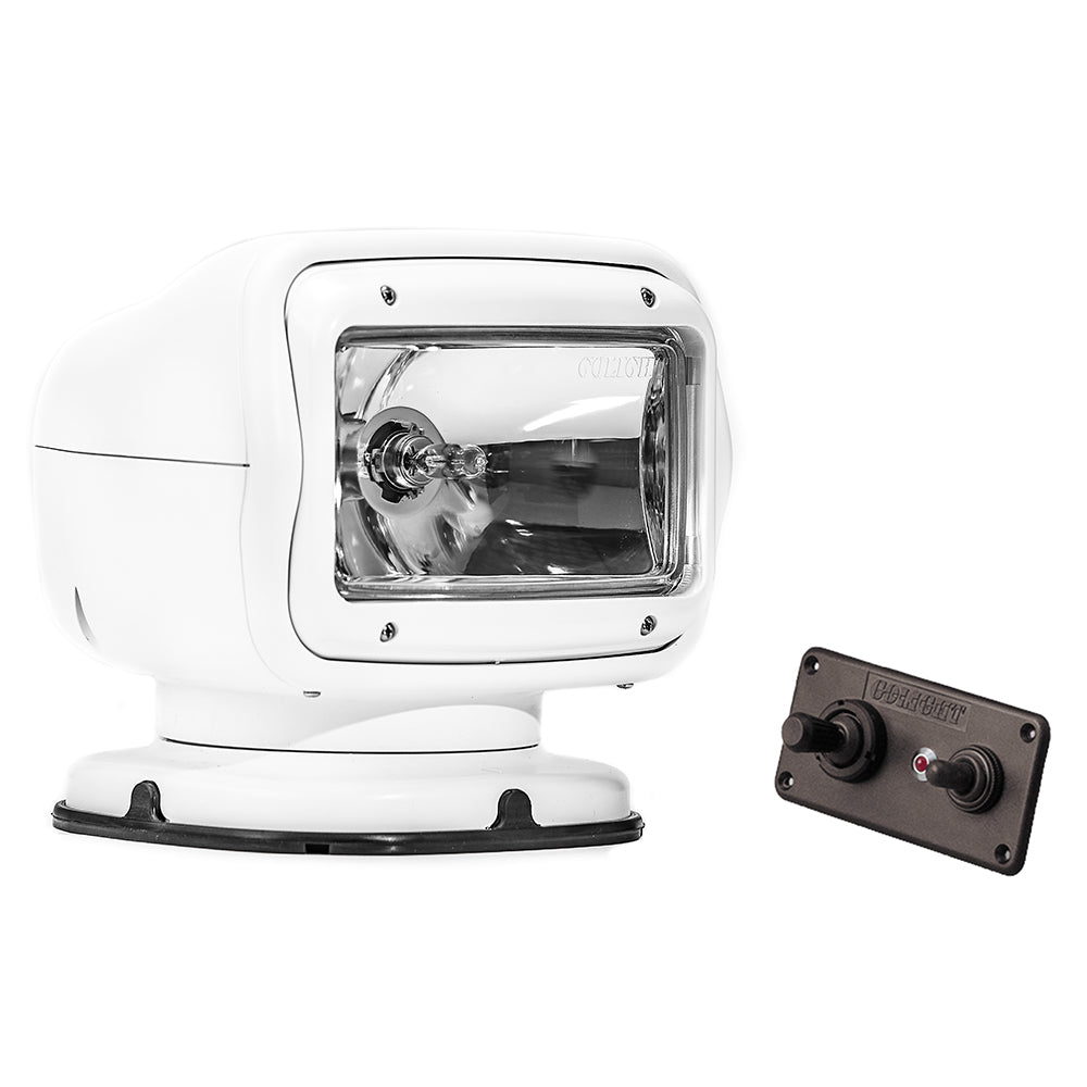 Golight Radioray GT Series search light with white halogen bulb, permanent mount, hard-wired dash remote, for vehicle illumination.