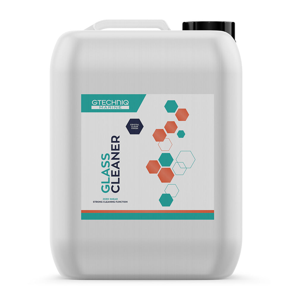 Gtechniq Glass Cleaner 5L bottle for cleaning glass surfaces, featuring a clear liquid inside a branded spray container.