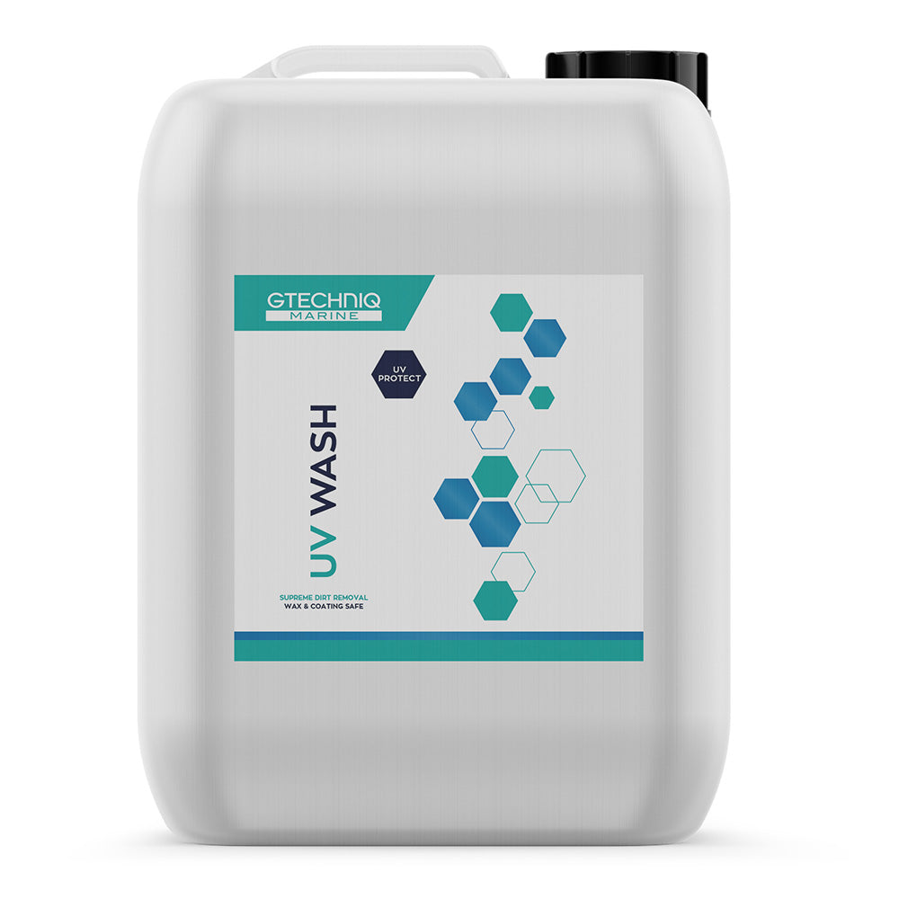 Gtechniq UV Wash 5L cleaning solution bottle with label for car and vehicle cleaning and maintenance.