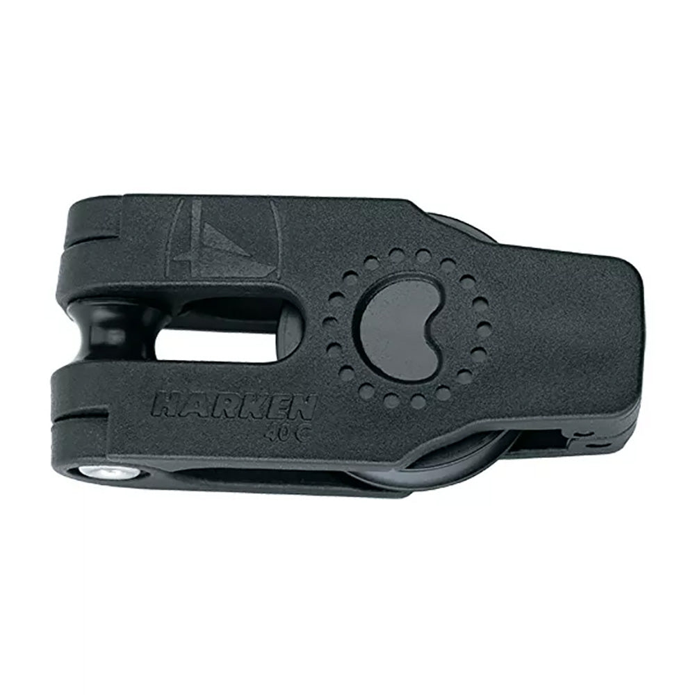 Harken 40mm Twing Block, a marine sailing block with double sheaves, used for efficient rope handling on boats.