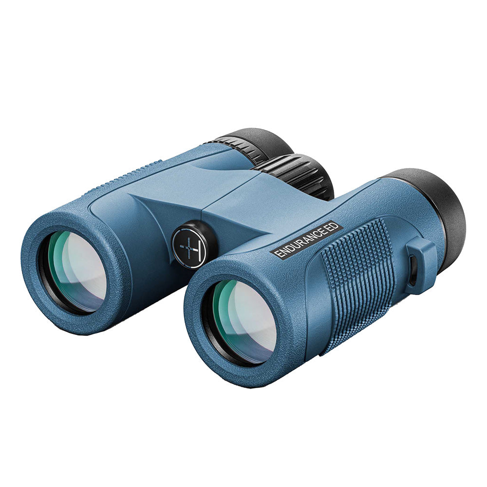 Hawke Optics Endurance ED Marine Binoculars 7x32 with blue body, compact design, ideal for marine viewing and outdoor adventures.