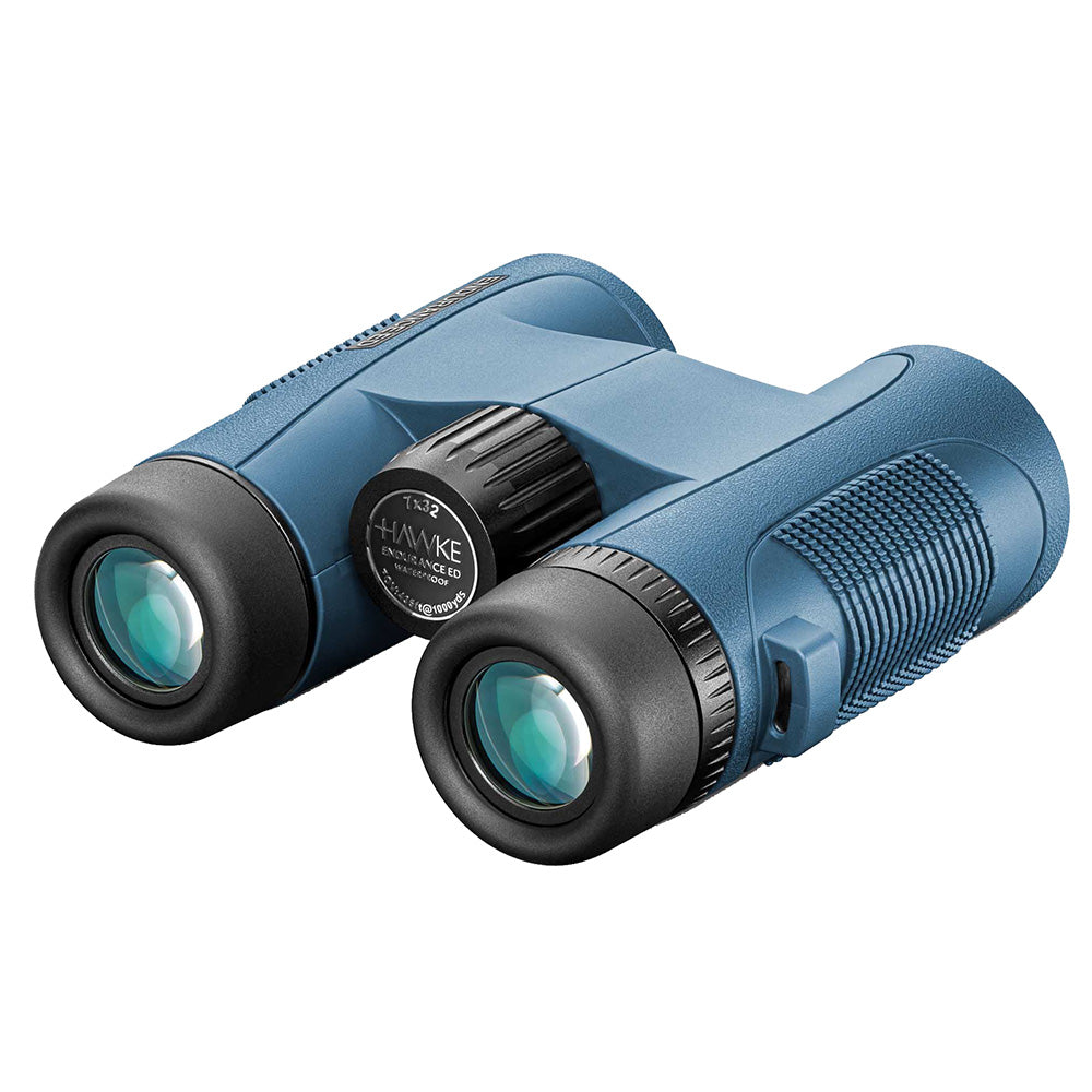 Hawke Optics Endurance ED Marine Binoculars 7x32 in blue, compact waterproof binoculars for marine and outdoor viewing.