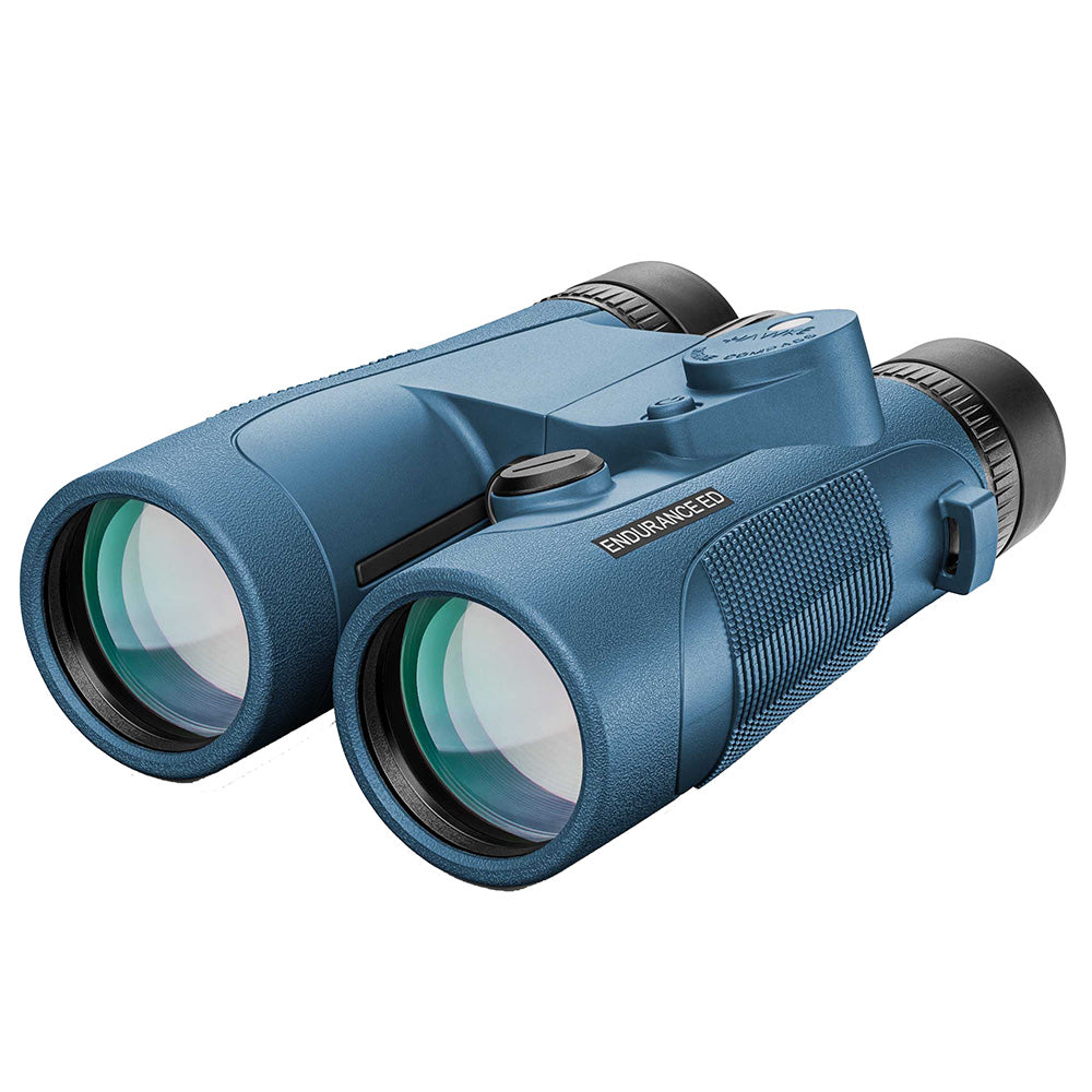 Hawke Optics Endurance ED Marine Binoculars 7x50 in blue with built-in compass, ideal for marine viewing and navigation.