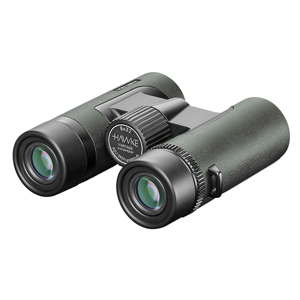 Hawke Optics Vantage 8x32 binoculars in green, compact handheld optical device with dual eyepieces for clear outdoor viewing