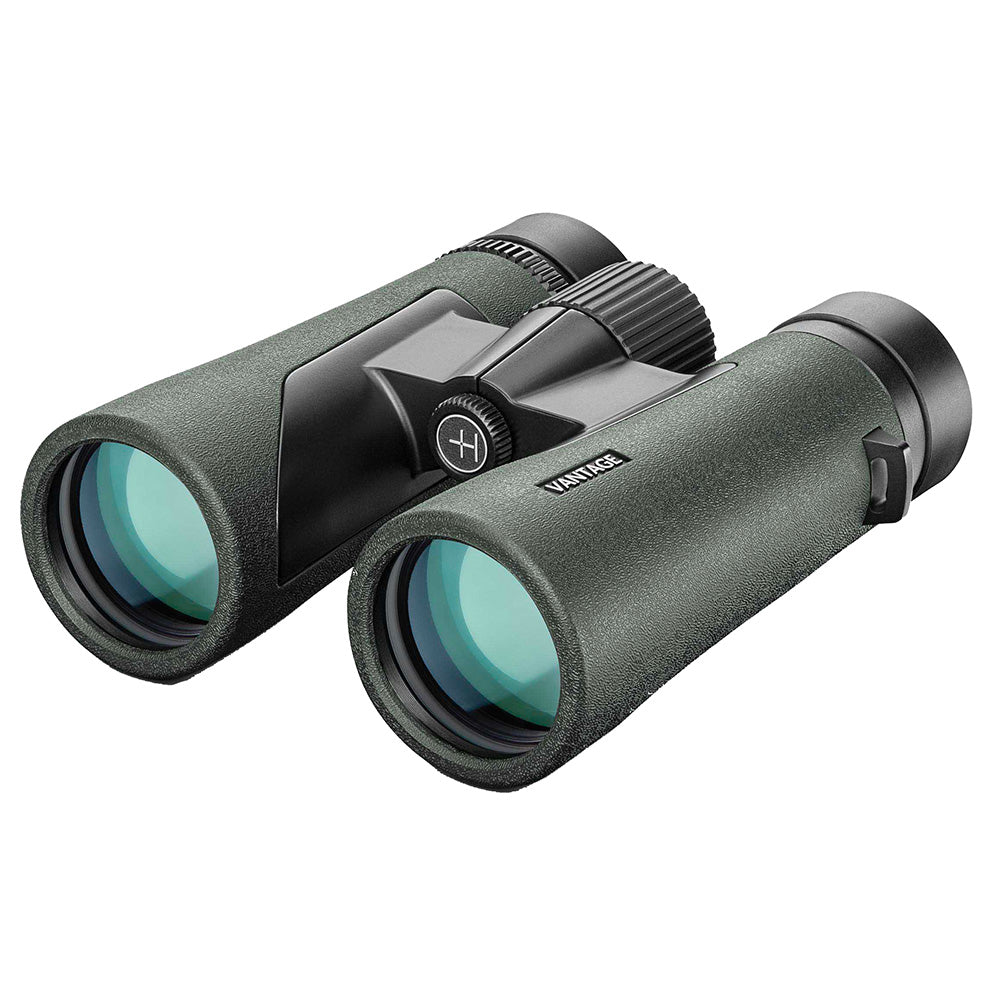 Hawke Optics Vantage 8x42 binoculars in green, featuring dual-hinge design and high-quality optics for wildlife viewing.
