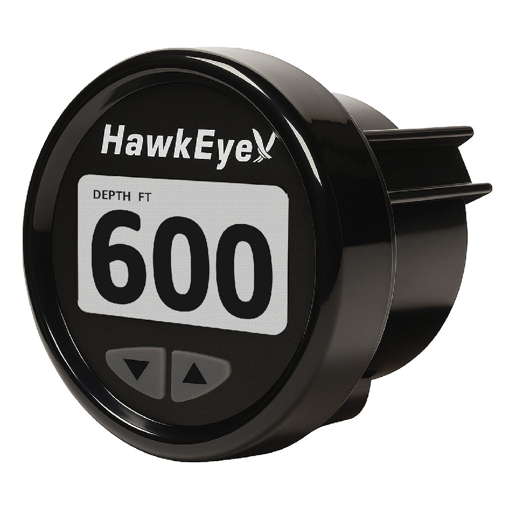 HawkEye DepthTrax Edge in-dash depth finder gauge with HD color display, 600-foot max depth, TM transducer, for boat navigation.