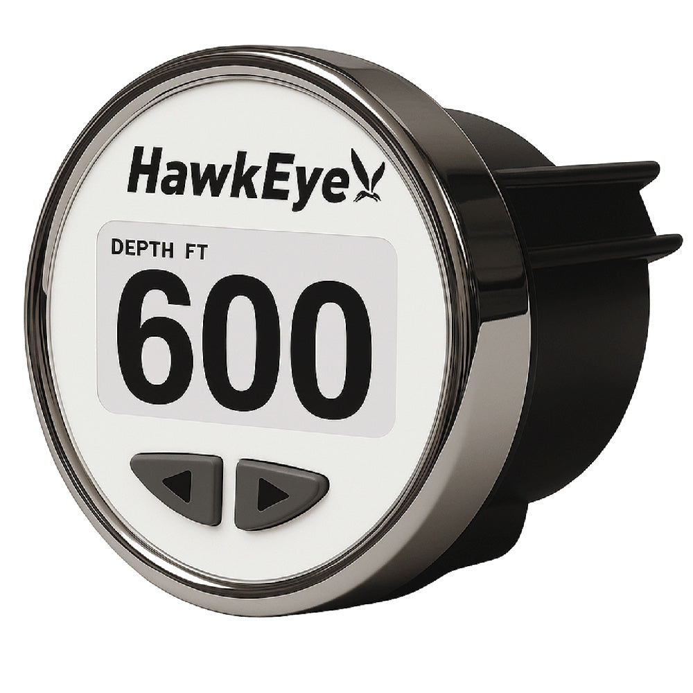 HawkEye DepthTrax Edge in-dash depth finder with HD color display, 600-foot max depth, and TM transducer for fishing boats.