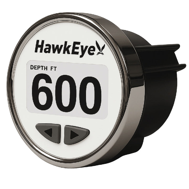 HawkEye DepthTrax Edge in-dash depth finder with HD color display, 600-foot max depth, and TM transducer for fishing boats.