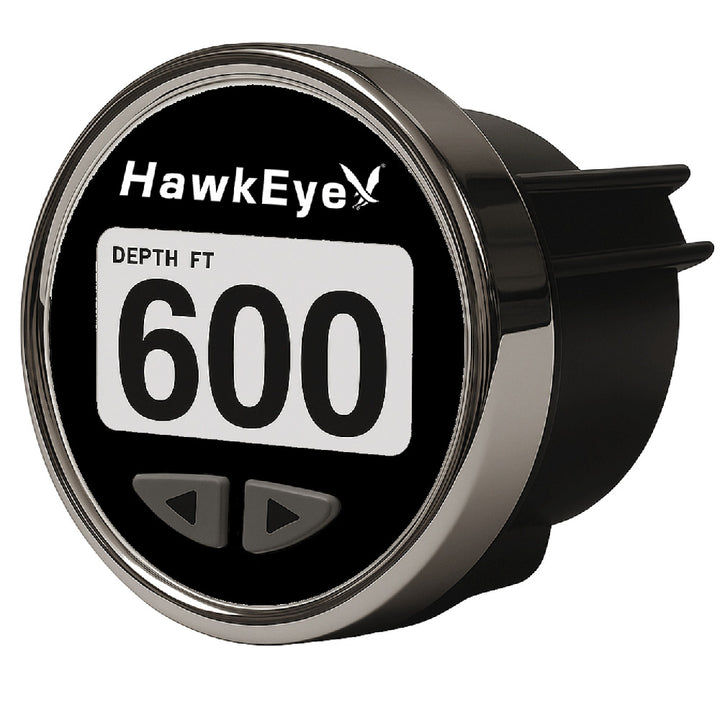 HawkEye DepthTrax Edge in-dash depth finder with HD color display, 600-foot max depth, and TM transducer for boat depth measurement.