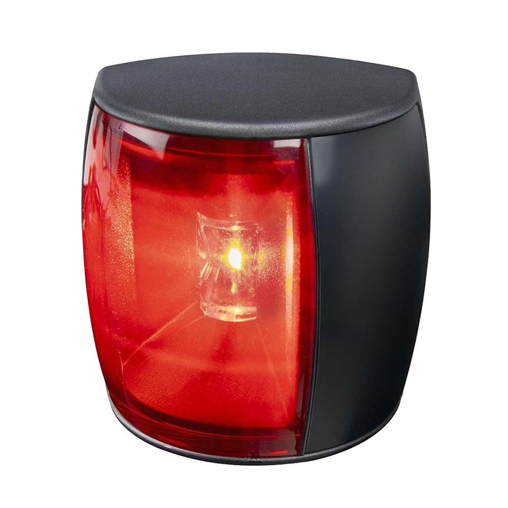 Hella Marine NaviLED PRO port navigation lamp in black, 2 nautical mile visibility, for marine vessels, with clear lens and compact design.