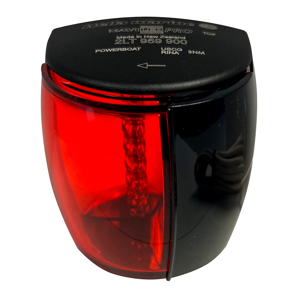 Hella Marine NaviLED PRO Port Navigation Lamp in black, with 3NM visibility, designed for marine navigation.