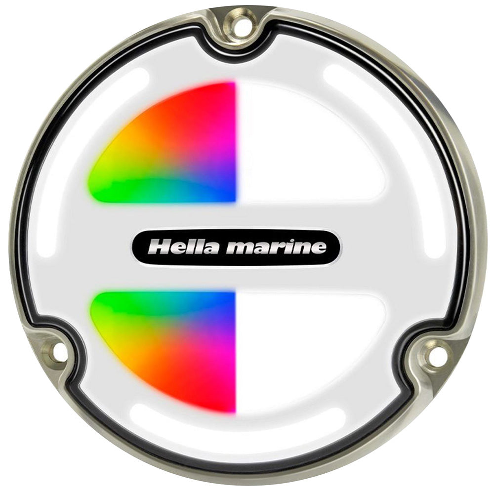 Hella Marine Apelo A3 RGBW underwater light in bronze with white lens, designed for marine underwater lighting applications.