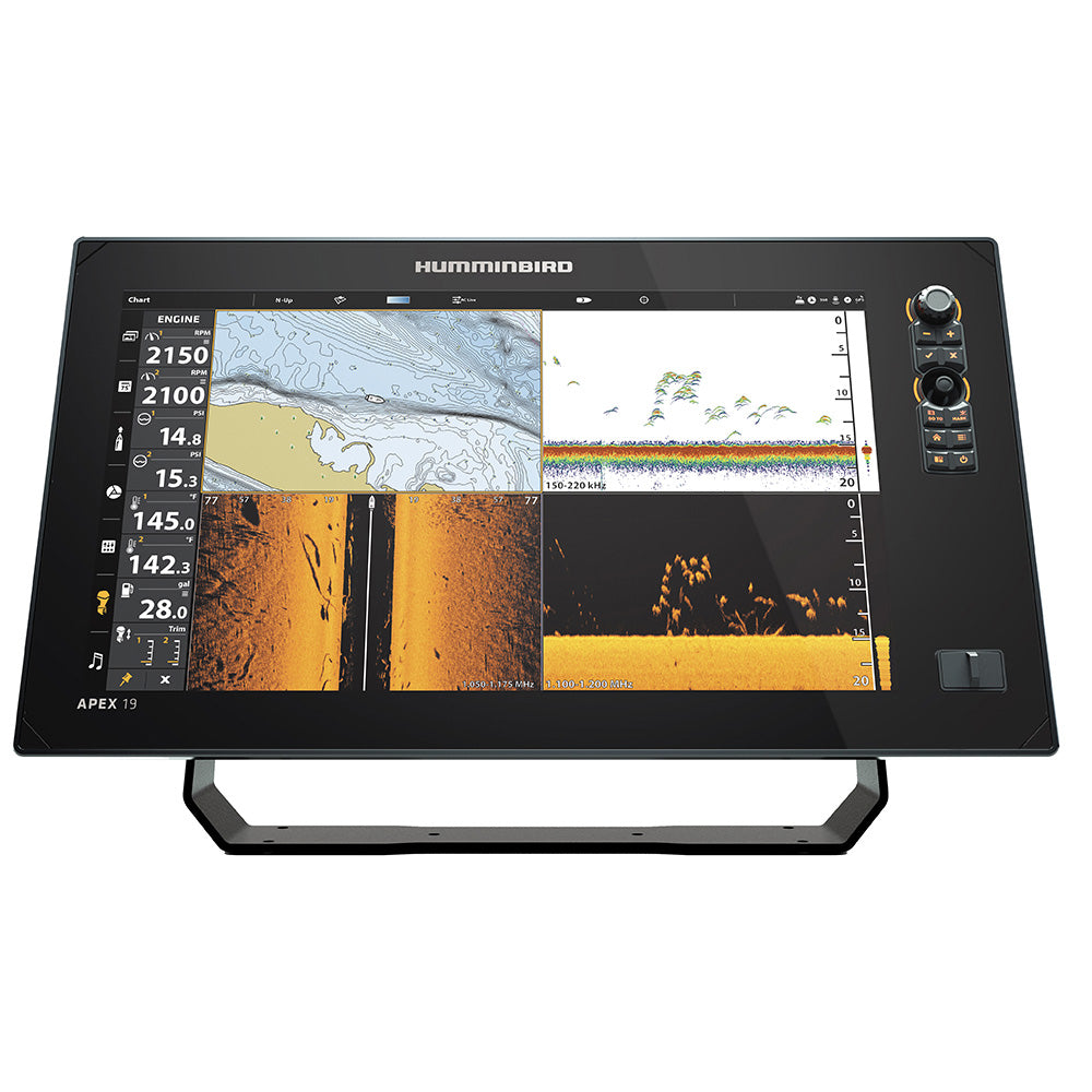 Humminbird APEX 19 VX MSI+ GPS fishfinder combo display showing chart plotter and sonar interface without transducer.