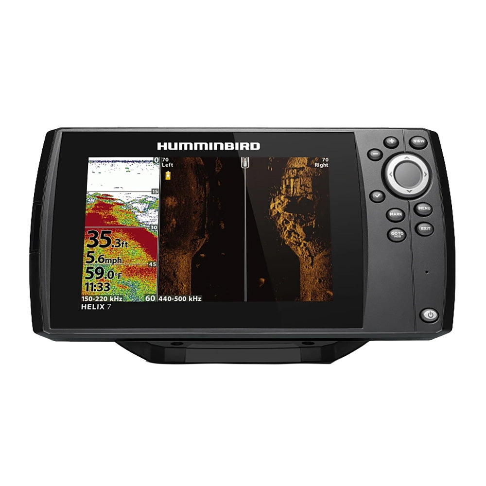Humminbird HELIX 7 GPS CHIRP SI G4 fishfinder combo display showing detailed sonar and GPS mapping for fishing navigation.