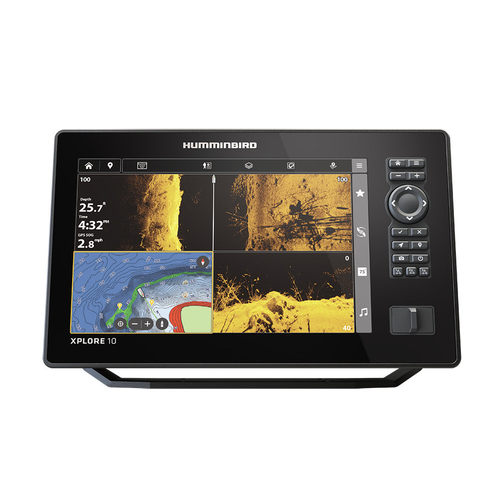 Humminbird XPLORE 10 control head for GPS fishfinder combo showing screen and control buttons.